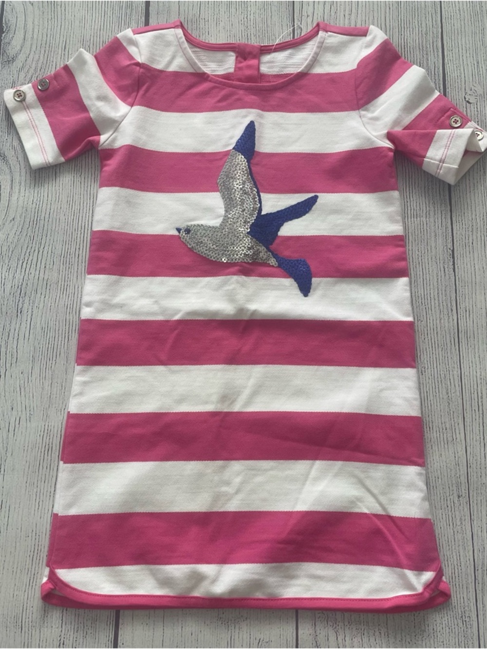 Gymboree Shore to Love Pink Striped Sequin Segull Dress Size 5